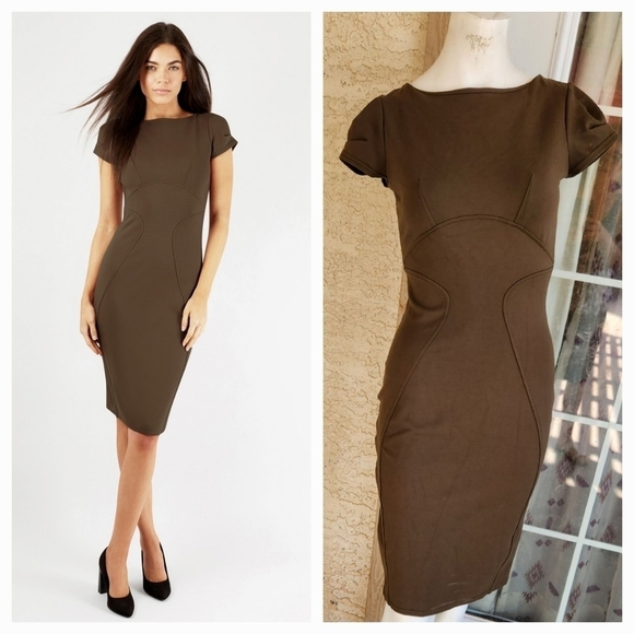 This pencil body shape brown-coloured bodycon is made from ever-so-flattering - Picture 2 of 9